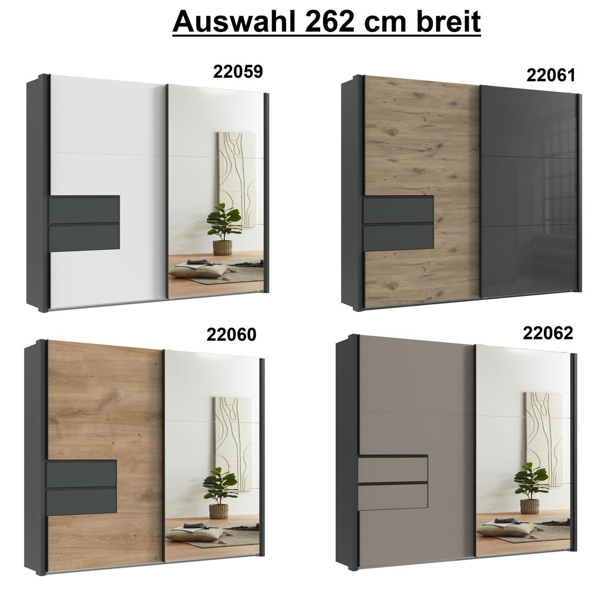 SCHWEBETÜRENSCHRANK 2-türig B262/H216/T65 cm, Korpus&Passepartout Grafit, Türen&Schubladen Sandgrau/Spiegel, Kleiderschrank inkl. Vollausst. / 22062 - Sandfarben/Bordeaux, Holzwerkstoff/Metall (262/216/65cm) - luma-home