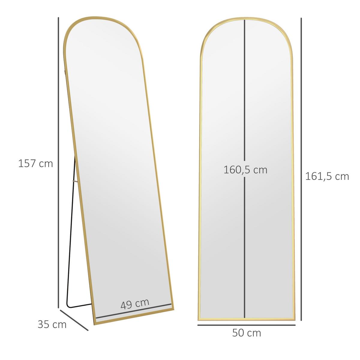 GANZKÖRPERSPIEGEL, 161,5 x 50 cm Wandspiegel mit Ständer für Wohnzimmer Gold - Goldfarben, Glas (50/161.5/1.5cm) - HOMCOM