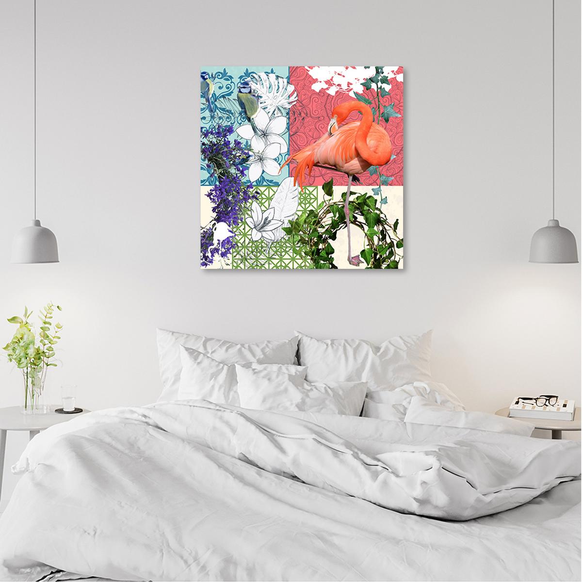 WANDBILD flamingos vögel collage - Multicolor, Textil (30/30cm) - Feeby
