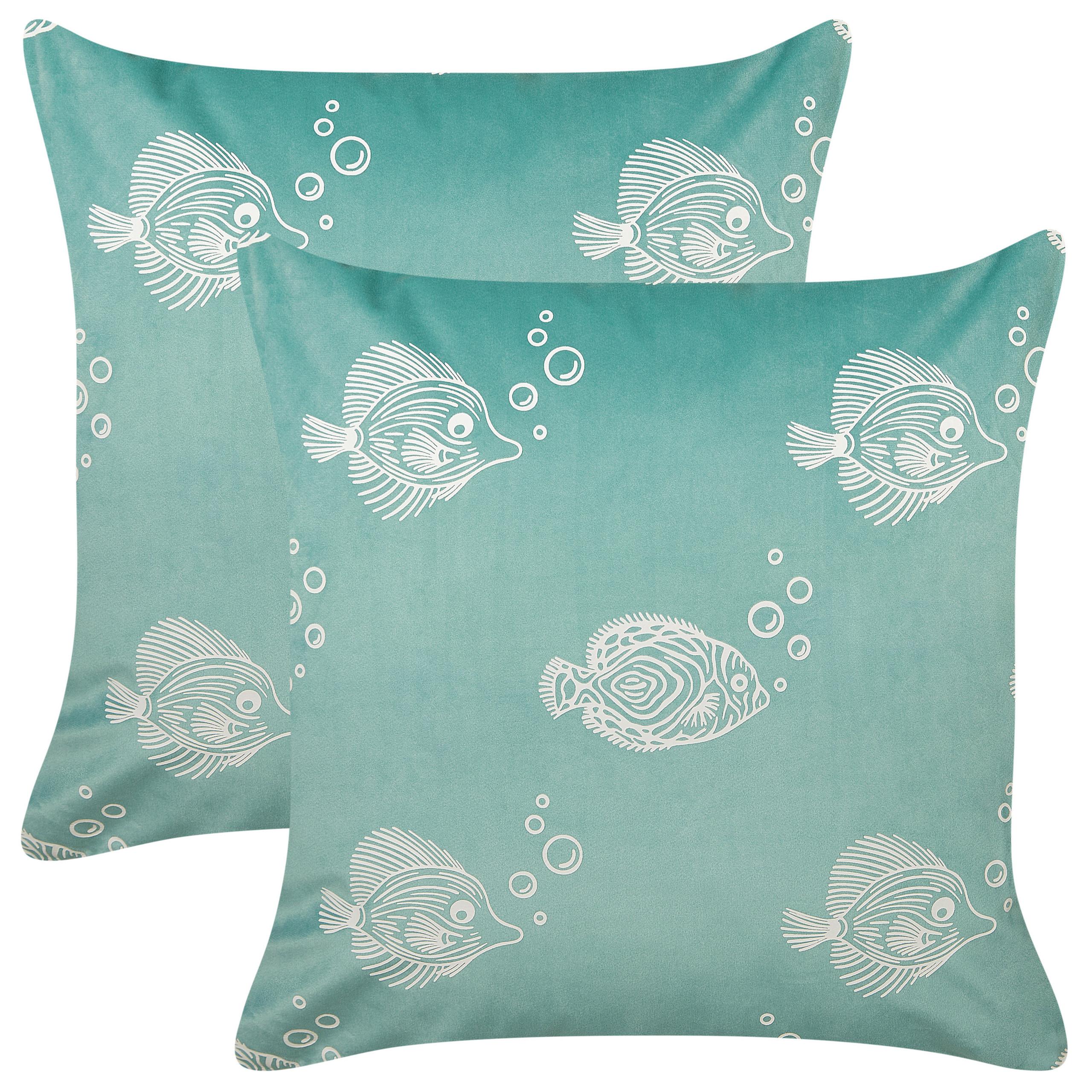 DEKOKISSEN 2er-Set Blaugrün 45/45 cm Solidago - Grün, Textil (45/45cm) - Beliani