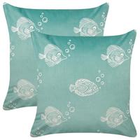 DEKOKISSEN 2er-Set Blaugrün 45/45 cm Solidago - Grün, Textil (45/45cm) - Beliani