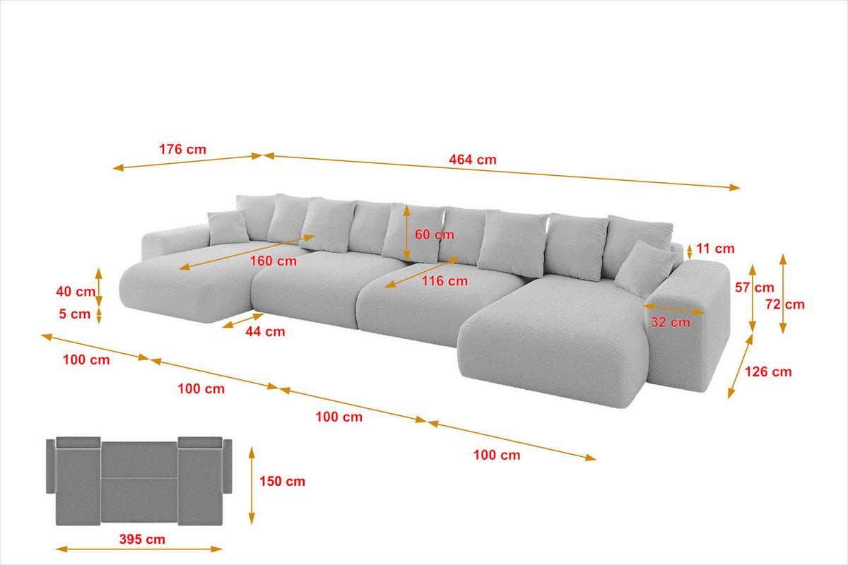 WOHNLANDSCHAFT mit Schlaffunktion ESKAR-U2-464x176x72cm Hellgrau - Anthrazit/Hellgrau, Holzwerkstoff/Kunststoff (176/72/464cm) - ALTDECOR