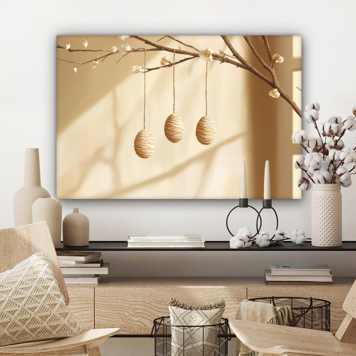 LEINWANDBILD Beige - Osterkuchen - Eier Gemälde 60x40 cm - Beige, Textil (60/40cm) - MuchoWow
