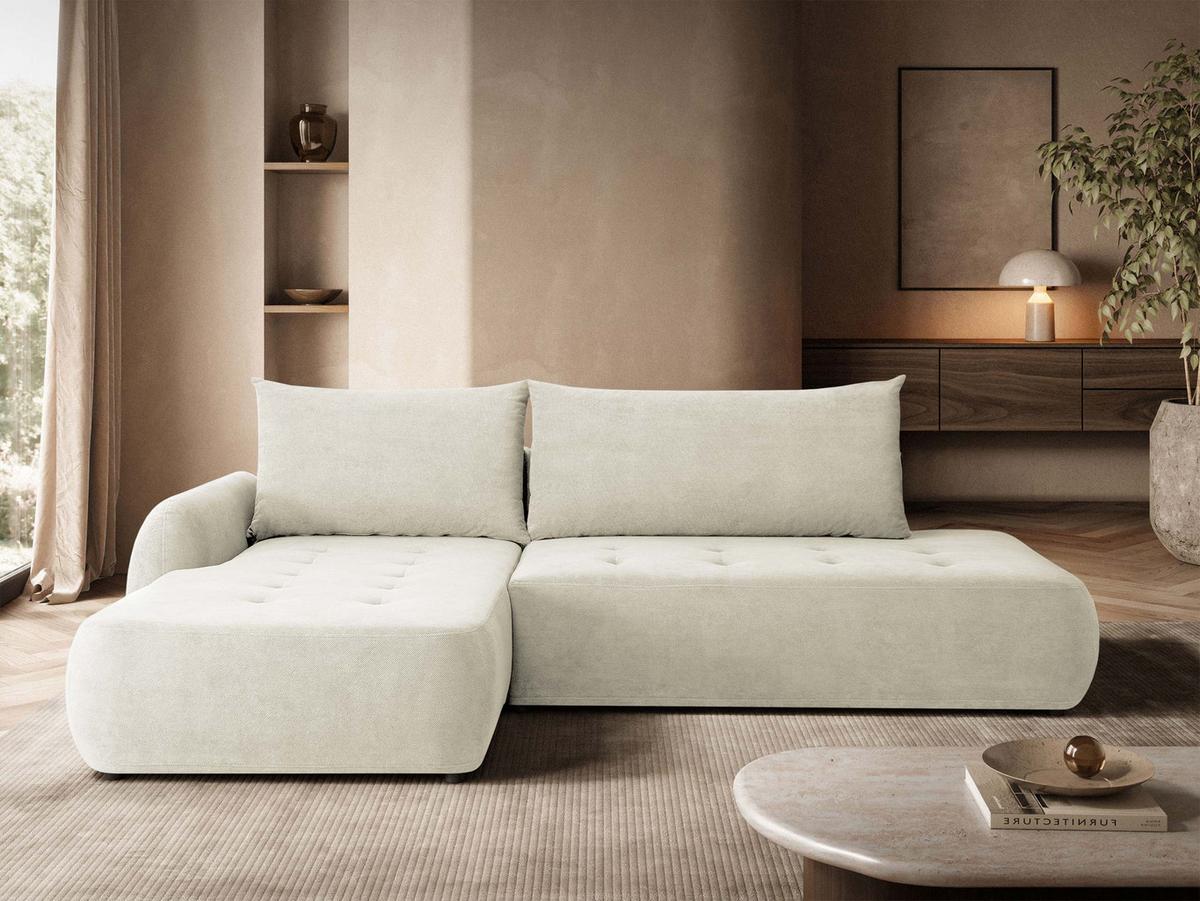 ECKSCHLAFSOFA Bueno I, Seite: Links - Creme/Schwarz, Holz/Textil (300/185cm) - MIRJAN24