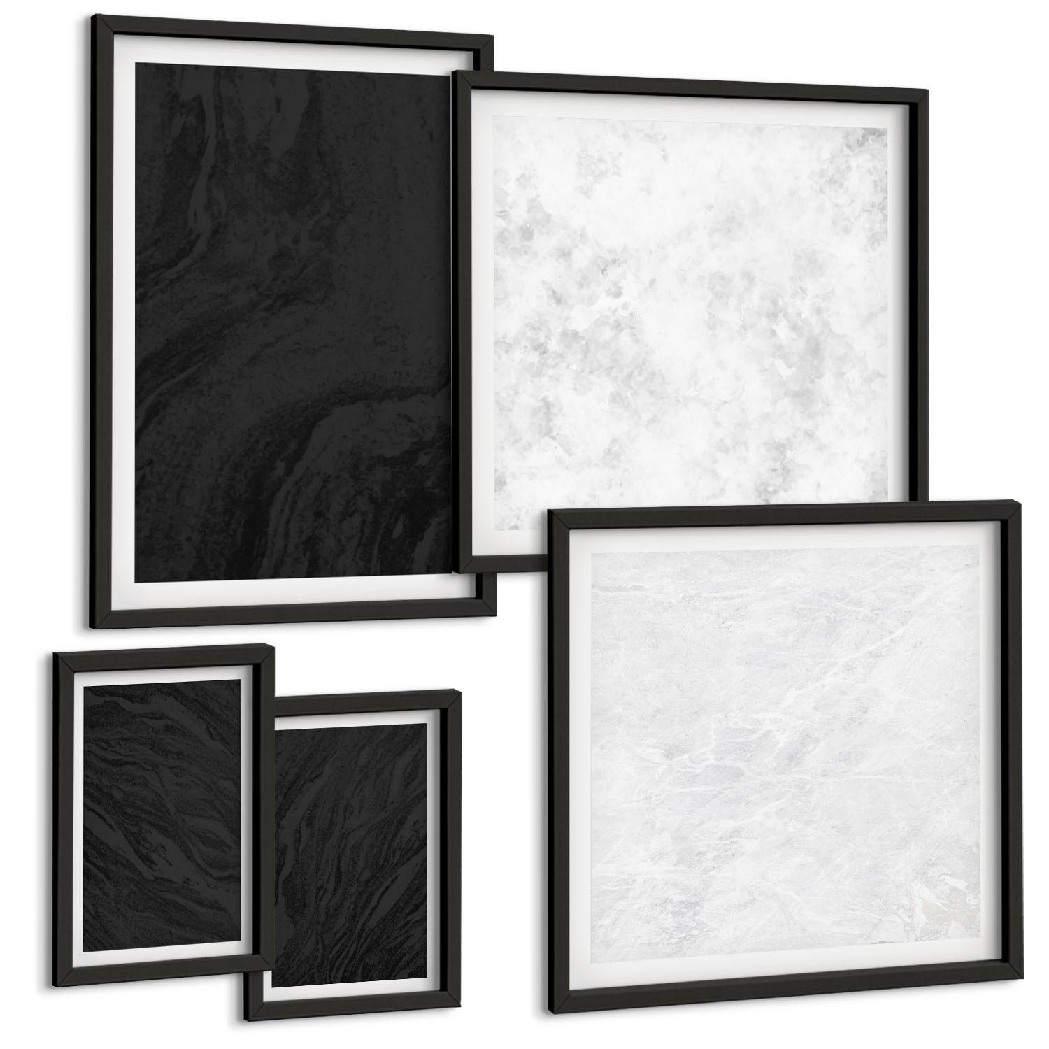 BILDER SET 5er Set - 50x50 cm & 20x30 cm & 40x60 cm Schwarzer Rahmen - Dunkles Licht, glamouröse Marmor - Schwarz, Kunststoff (40/60cm) - TULUP