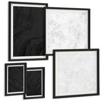 BILDER SET 5er Set - 50x50 cm & 20x30 cm & 40x60 cm Schwarzer Rahmen - Dunkles Licht, glamouröse Marmor - Schwarz, Kunststoff (40/60cm) - TULUP