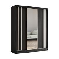 KLEIDERSCHRANK mit Spiegel-Schiebetüren und Aluminium-Leisten - NALLA - 180 cm Schwarz+Schwarz+Weiß - Schwarz/Weiß, Holzwerkstoff (180/216/61cm) - ALTDECOR