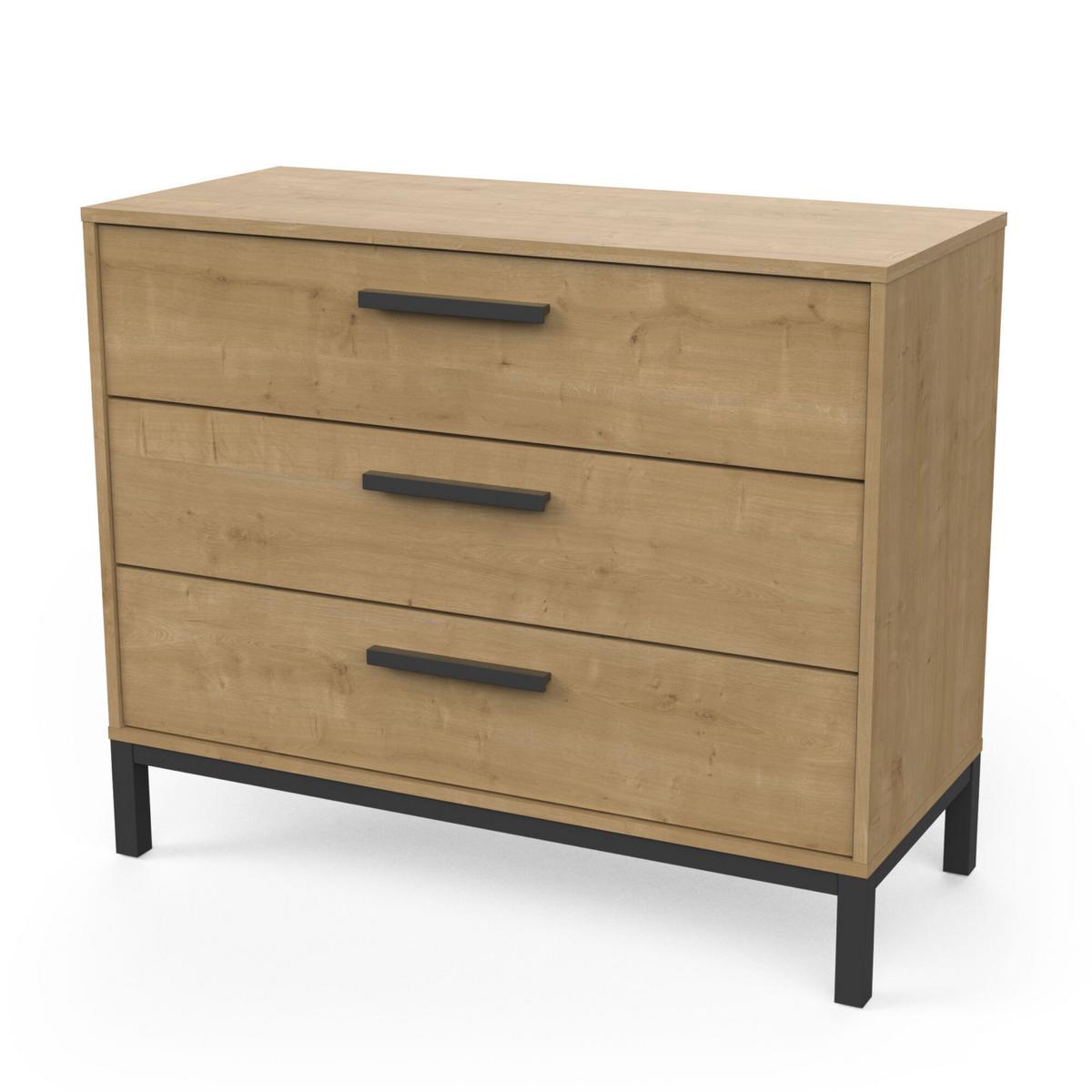 KOMMODE mit 3 Schubladen, in einem Dekor aus Eiche und mattem Schwarz Craft - L90,7 cm - Beige/Schwarz, Holzwerkstoff (39.6/74.6/98.5cm) - Demeyere
