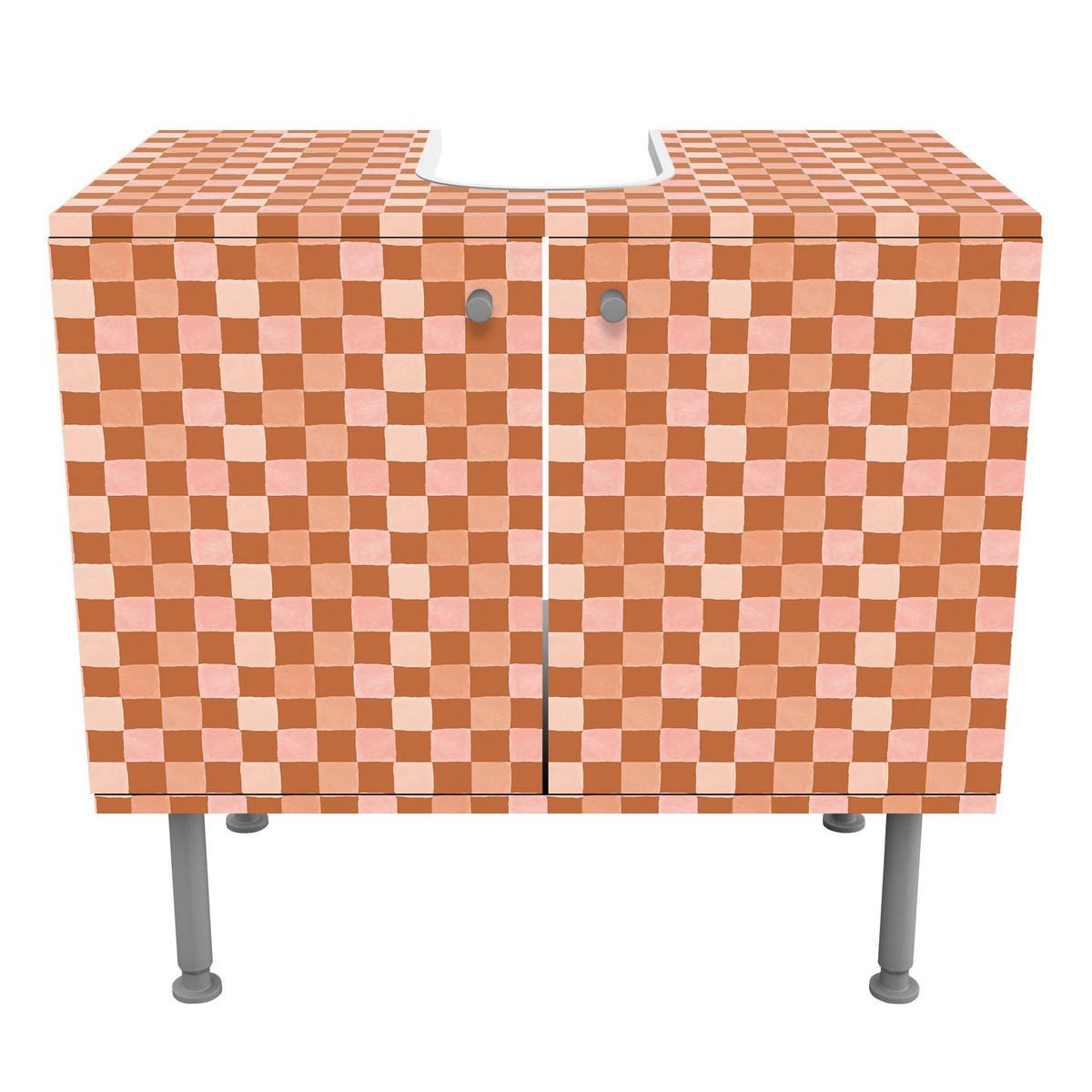 WASCHBECKENUNTERSCHRANK Retro Schachmuster Terrakotta 60/55/35 cm - Rot, Holzwerkstoff (60/55/35cm) - Bilderwelten