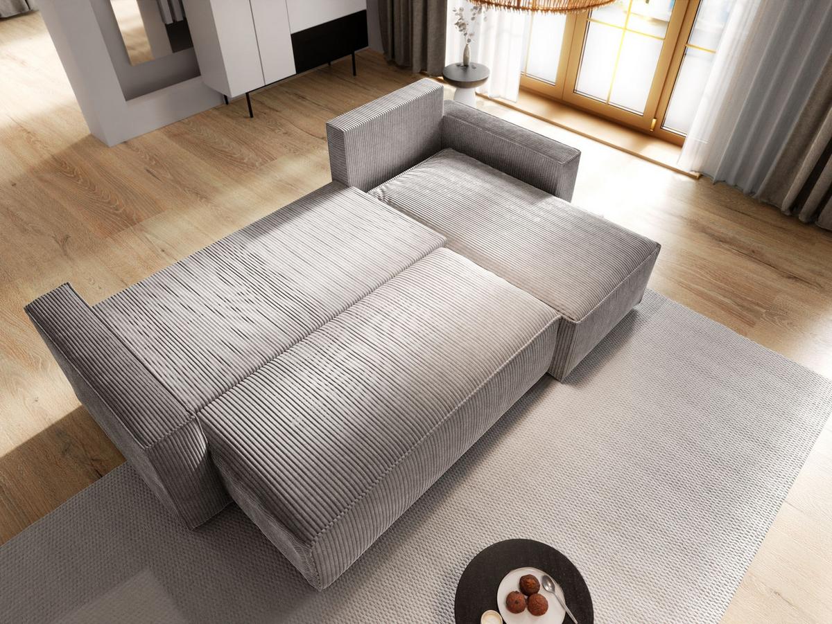 ECKSOFA POTARO Beige Kordstoff mit Schlaffunktion - Beige/Grau, Holz/Kunststoff (232/140cm) - MASSENO