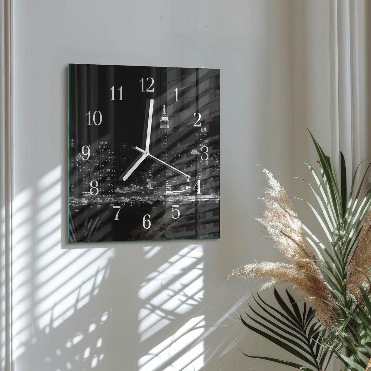 WANDUHR aus Glas 30x30 cm - Horizont - Schwarz, Glas (30/30/0.4cm) - TULUP