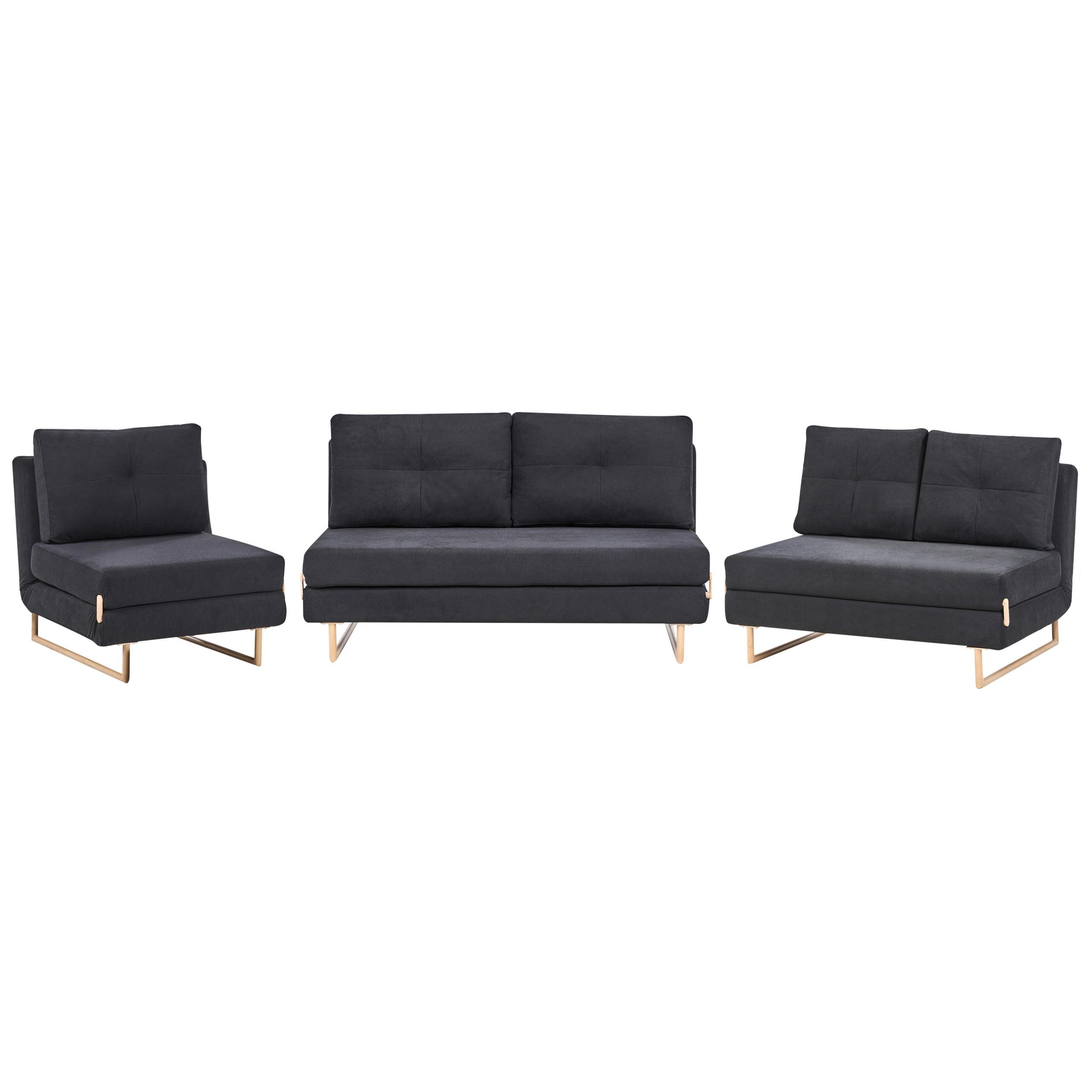 SOFA-SET 6-Sitzer Stoff Schwarz Jerslev - Hellbraun/Schwarz, Textil (150/87/84cm) - Beliani