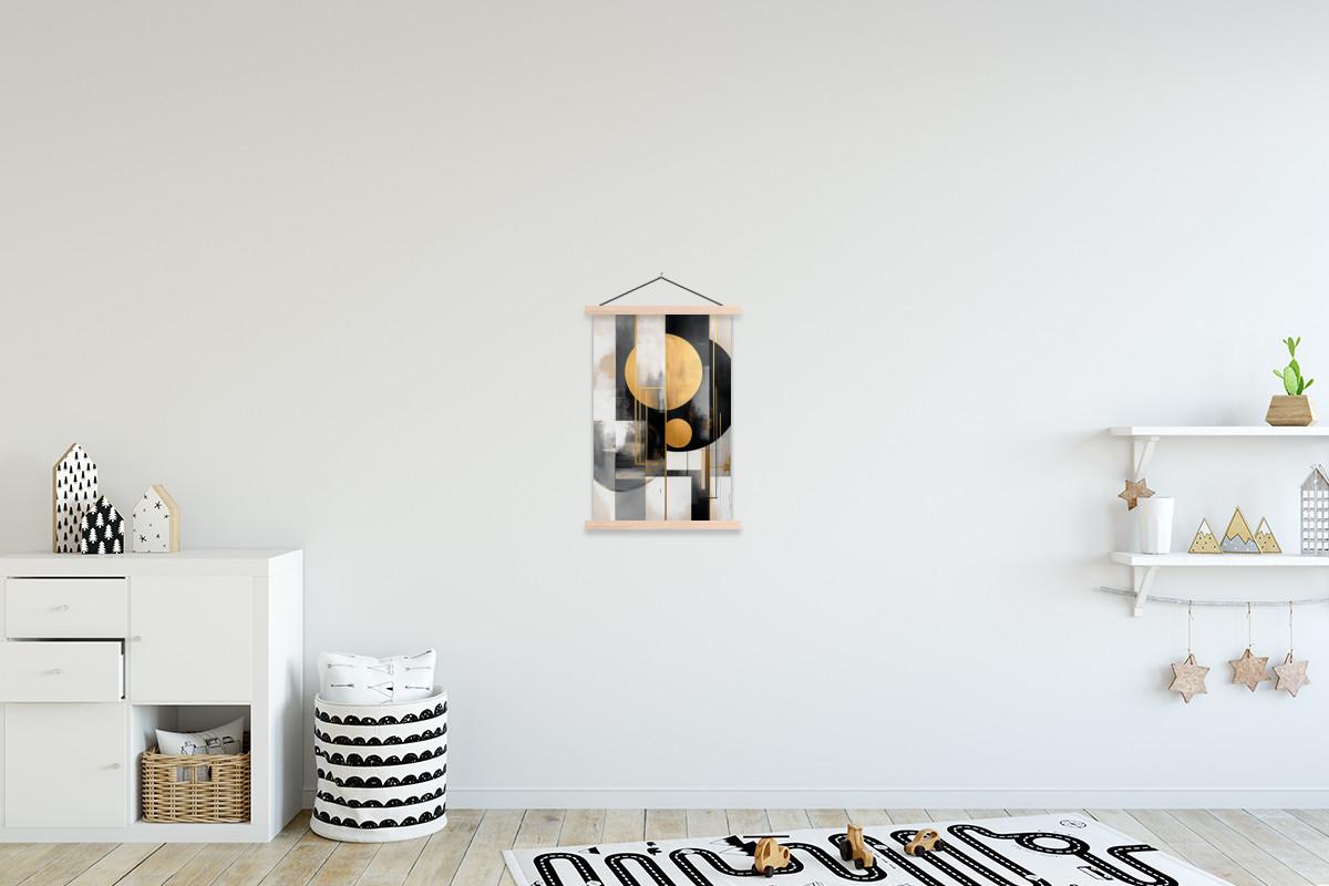 POSTER MIT MAGNETLEISTEN Abstrakt - Gold - Silber - Formen - Ästhetisch - Modern Deko Wohnzimmer 40x60 cm - Goldfarben, Textil (40/60/0.15cm) - MuchoWow