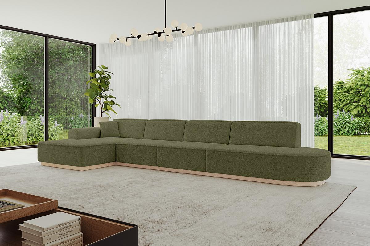 ECKSOFA Ottomane Links IREA-L3 - 412x165x80 cm Grün - Platinfarben, Holzwerkstoff/Textil (412/165cm) - ALTDECOR