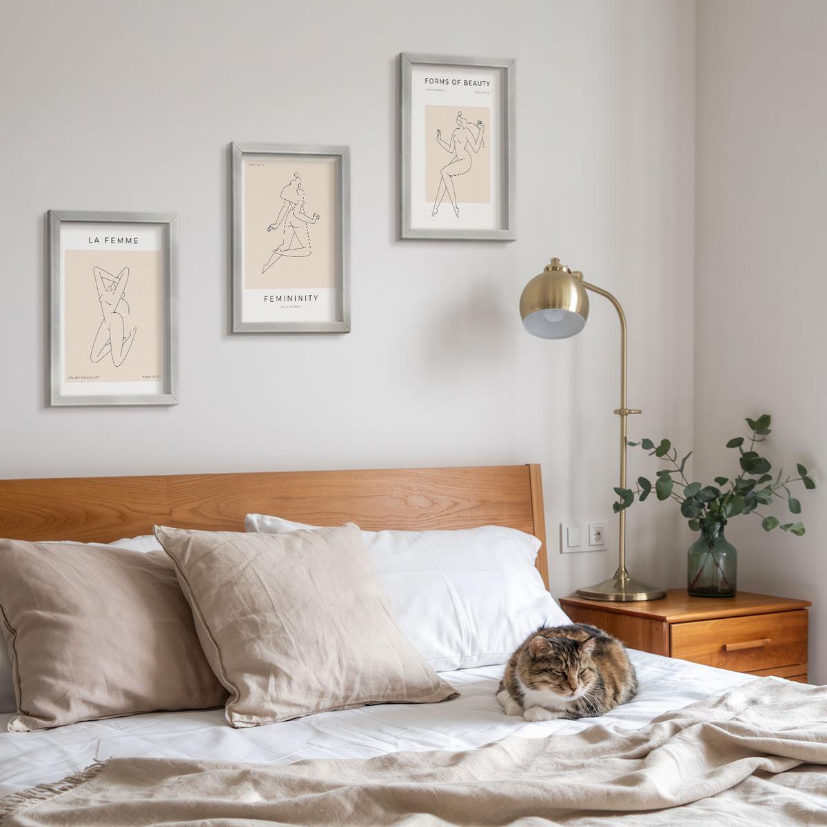 BILDER SET 3er Set - 20x30 cm Silberner Rahmen - Poster mit minimalistischen Frauensilhouetten - Silberfarben, Kunststoff (20/30cm) - TULUP