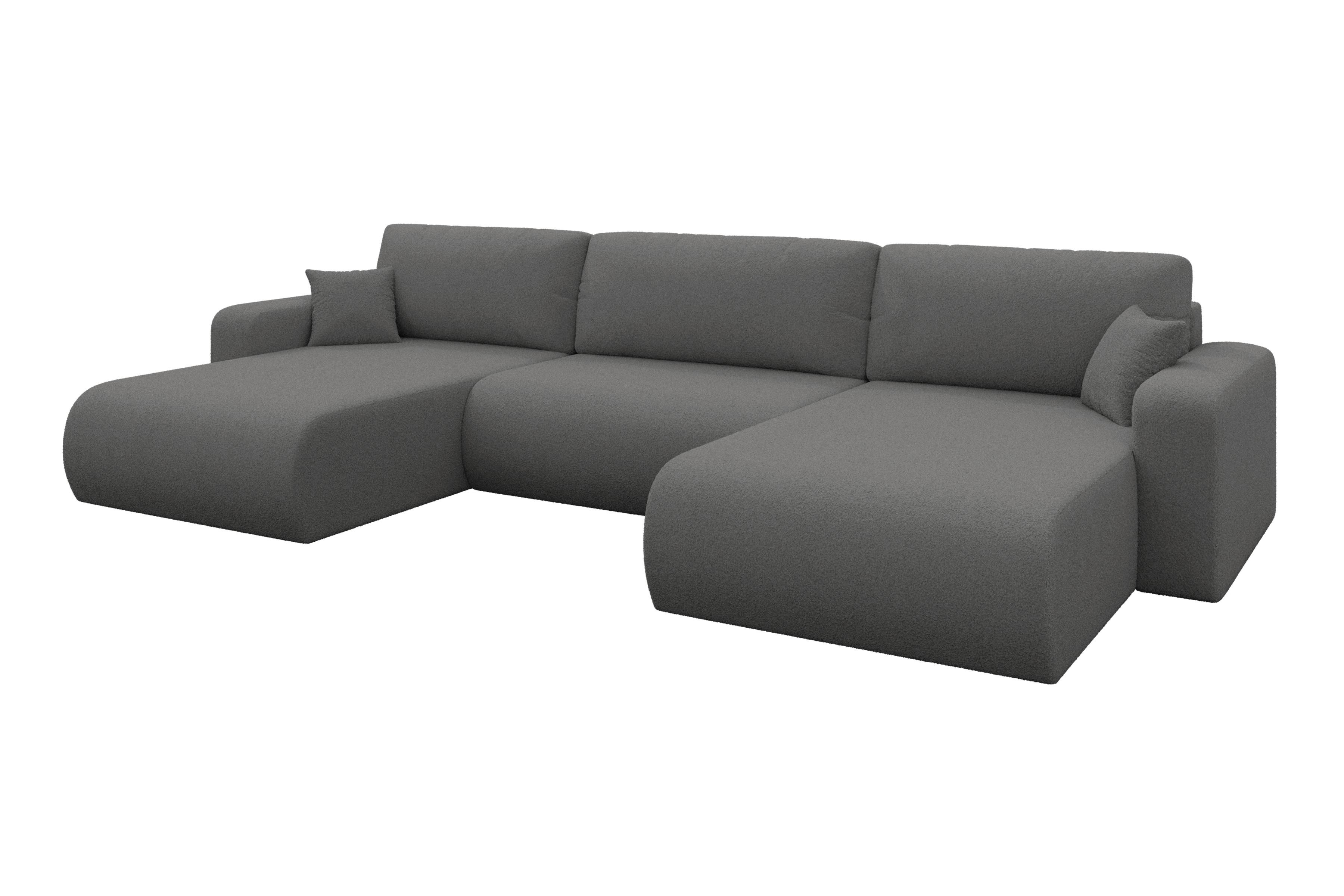 WOHNLANDSCHAFT mit Schlaffunktion und Bettkasten BERY-U 377x193x88 Grau Bouclé - Schieferfarben/Schwarz, Holzwerkstoff/Kunststoff (377/88/193cm) - ALTDECOR
