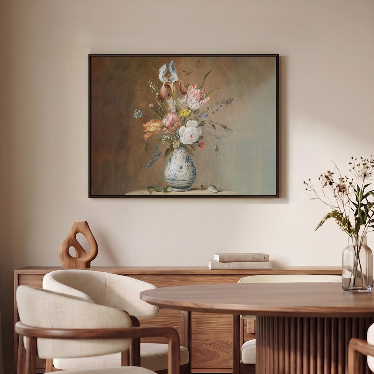 LEINWAND Bilder mit Rahmen - Alte Meister - Blumen - Balthasar van der Ast - 80x60 - Hellbraun, Textil (80/60cm) - MuchoWow