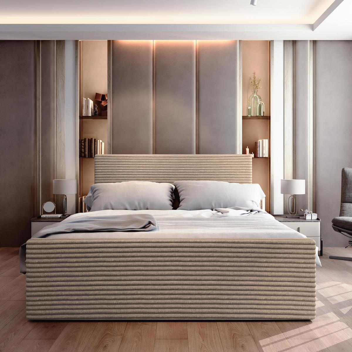 BOXBETT BRENTO 180x200 cm mit Matratze und Topper - Beige - Beige, Holz (180/200cm) - MASSENO