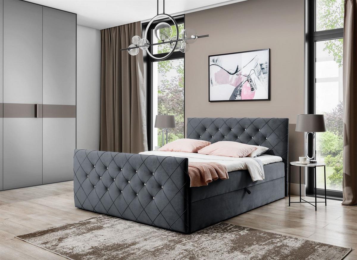 BOXBETT Eivor In Magic Velvet - Anthrazit, Holzwerkstoff/Textil (120/200cm) - Fun Möbel