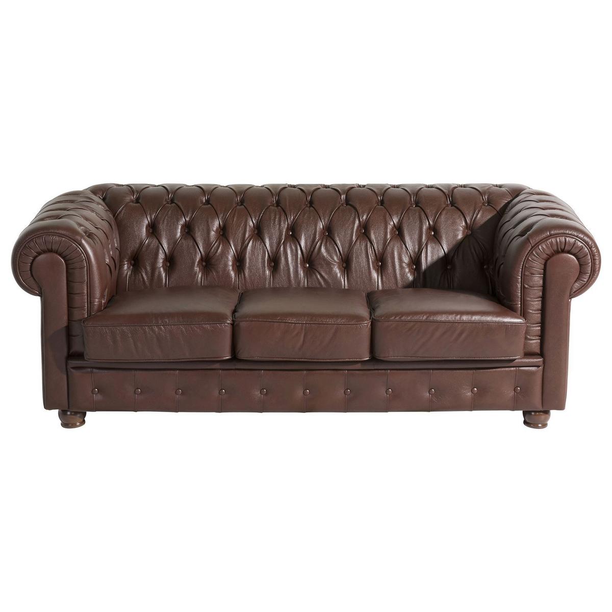 SOFA 3-Sitzer Kalea Bezug Wischleder Buche nussbaum dunkel / braun - Braun, Leder (200/76/98cm) - 58aufmkessel