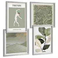 BILDER SET 4er Set - 50x50 cm & 40x60 cm Silberner Rahmen - Abstrakte Pflanzenmuster - Silberfarben, Kunststoff (50/50cm) - TULUP
