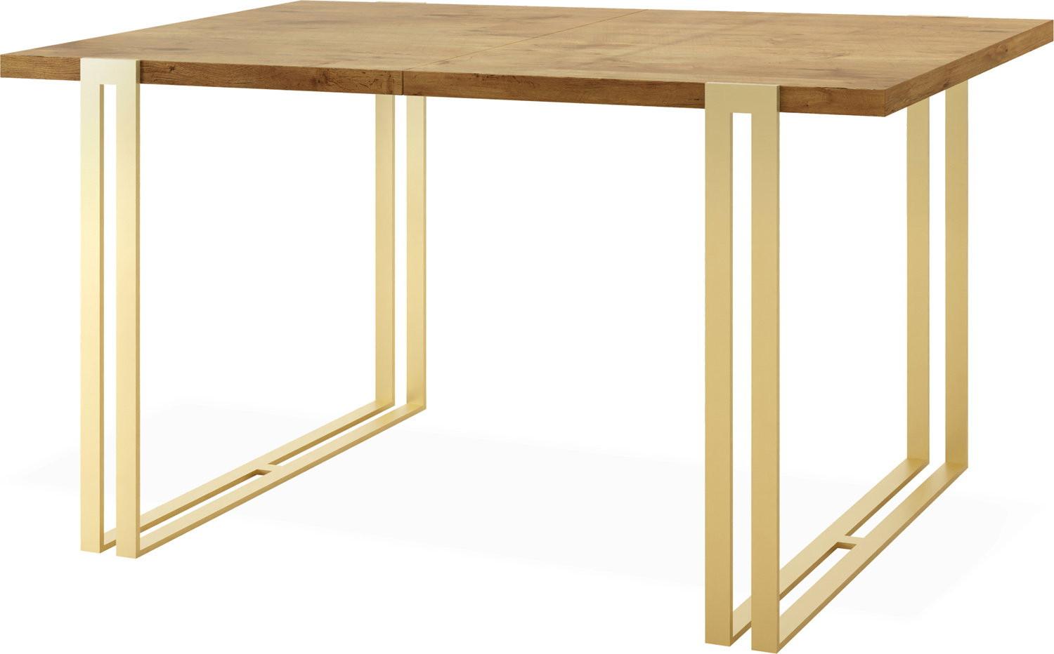 ESSTISCH Stella rechteckig ausziehbar, Lancelot Eiche 120-220/80/76 cm - Eichefarben/Goldfarben, Holzwerkstoff/Metall (80/220/76cm) - WFL GROUP