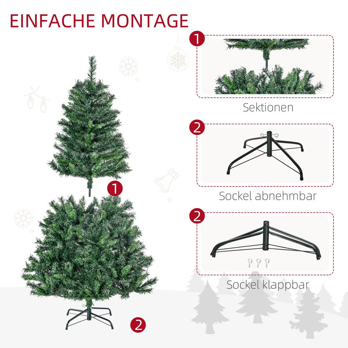 WEIHNACHTSBAUM Tannenbaum mit Deko 120 LEDs 511 Spitzen Ø95 x 150H cm - Grün, Kunststoff (150cm) - HOMCOM