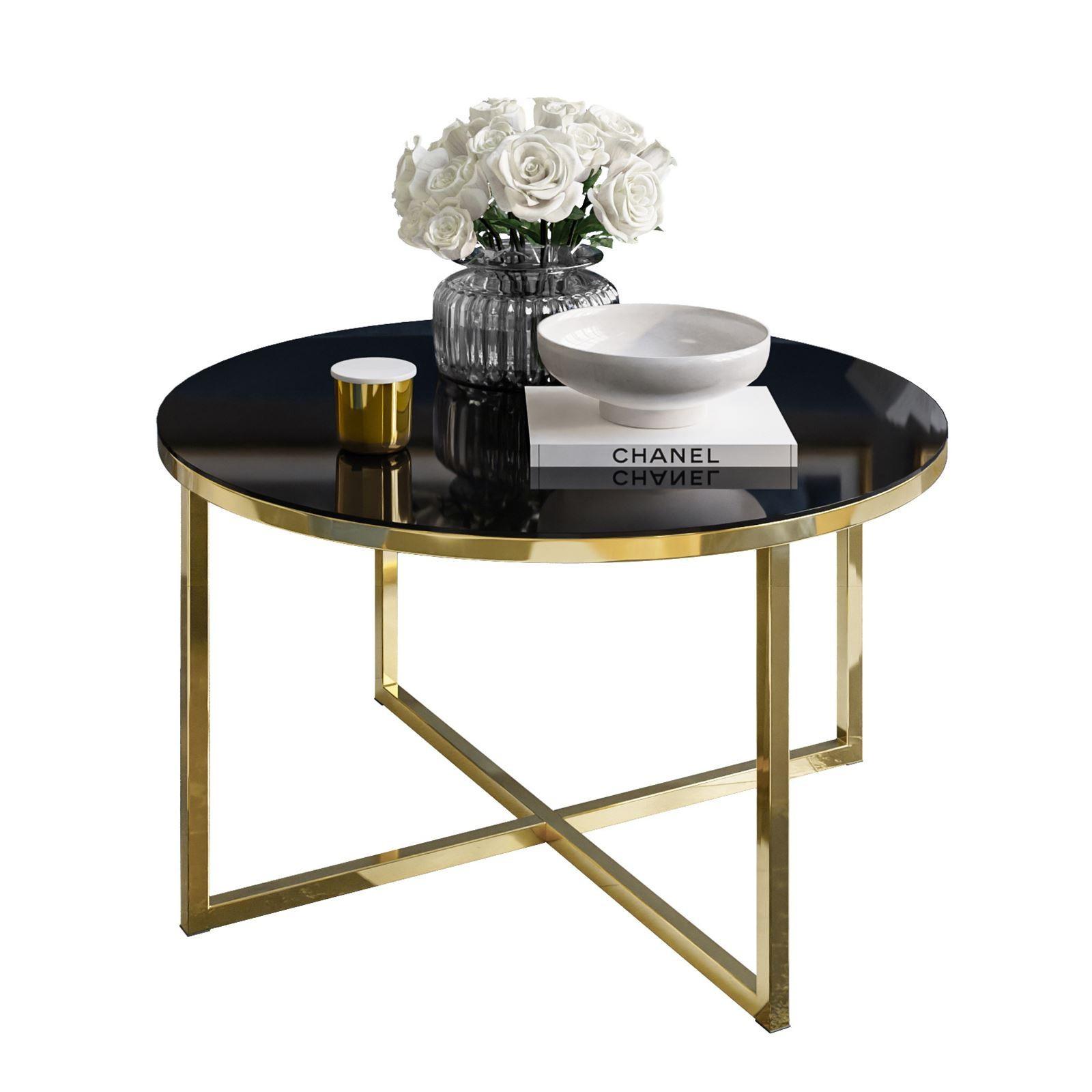 COUCHTISCH CIRI-X GLASS mit vergoldeter Basis - Goldfarben/Schwarz, Glas (70/70/44.4cm) - Lookway