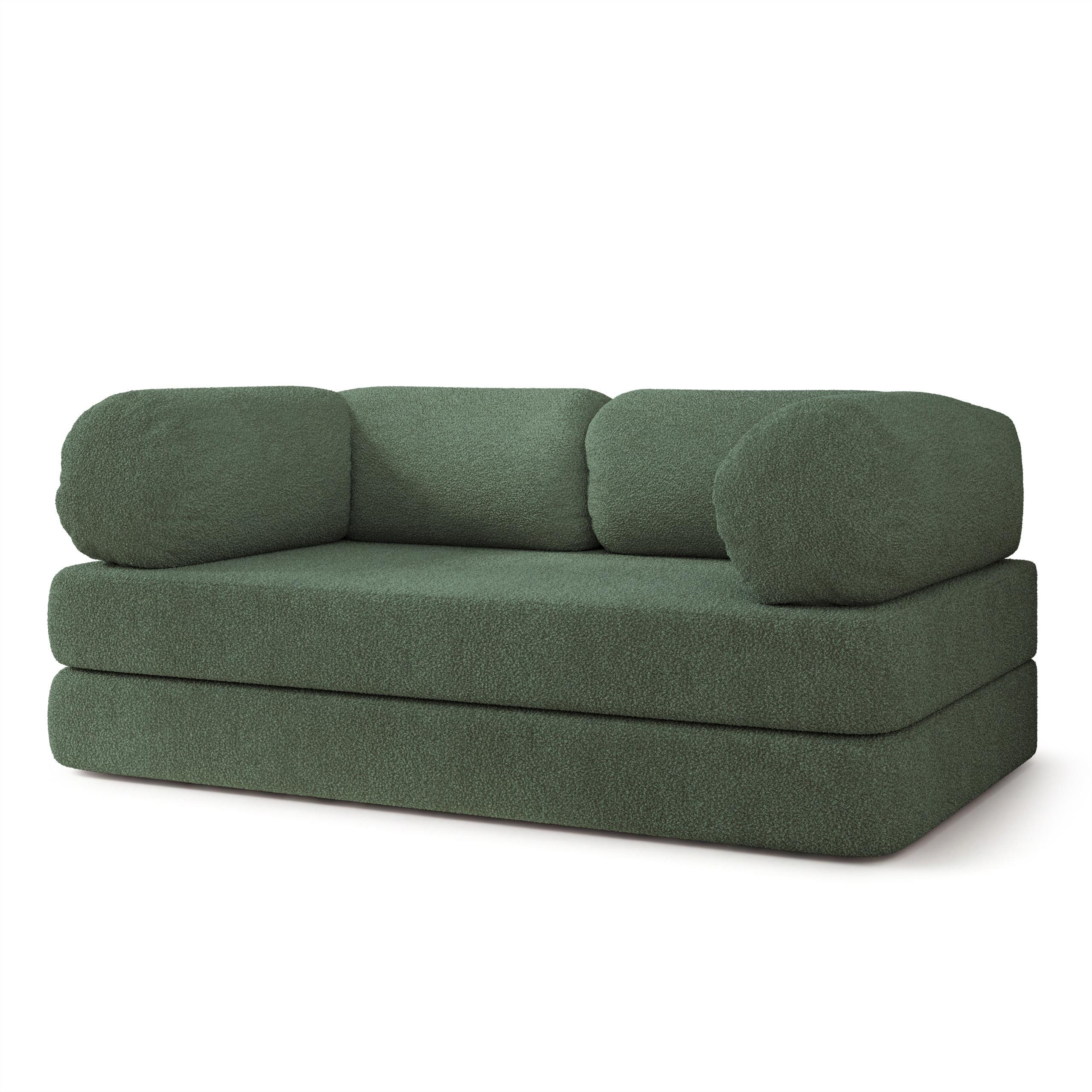 BETTSOFA EIREN aus Schaumstoff Bucle-Stoff Grün Schlaffunktion - Grün, Textil (170/68/80cm) - MASSENO