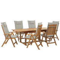 GARTENMÖBEL SET 6-Sitzer Akazienholz Auflagen grau-beige Java - Hellbraun/Beige, Holz - Beliani