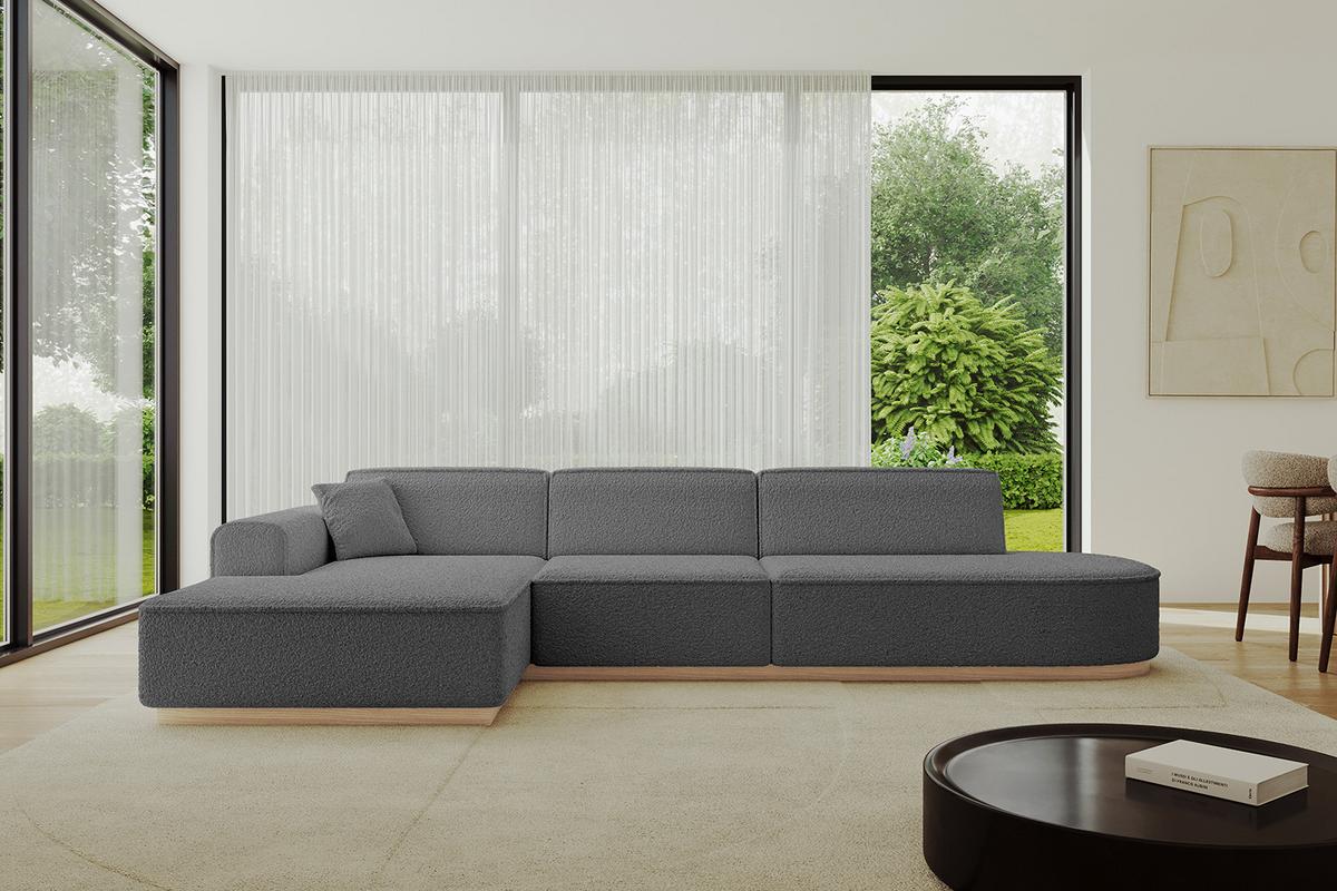 ECKSOFA Ottomane Links IREA-L2 - 327x165x80 cm Grau - Olivgrün, Holzwerkstoff/Textil (327/165cm) - ALTDECOR