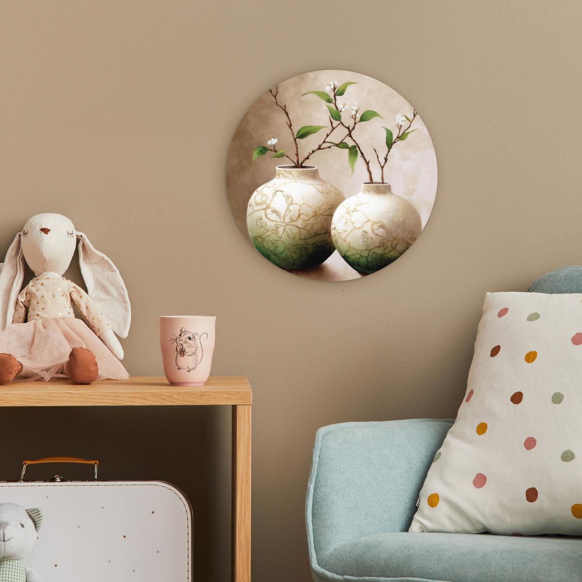 WANDBILD Blumen - Vase - Weiß - Botanisch - Beige Deko Wohnzimmer 30x30 cm - Ecru, Kunststoff (30/30cm) - MuchoWow