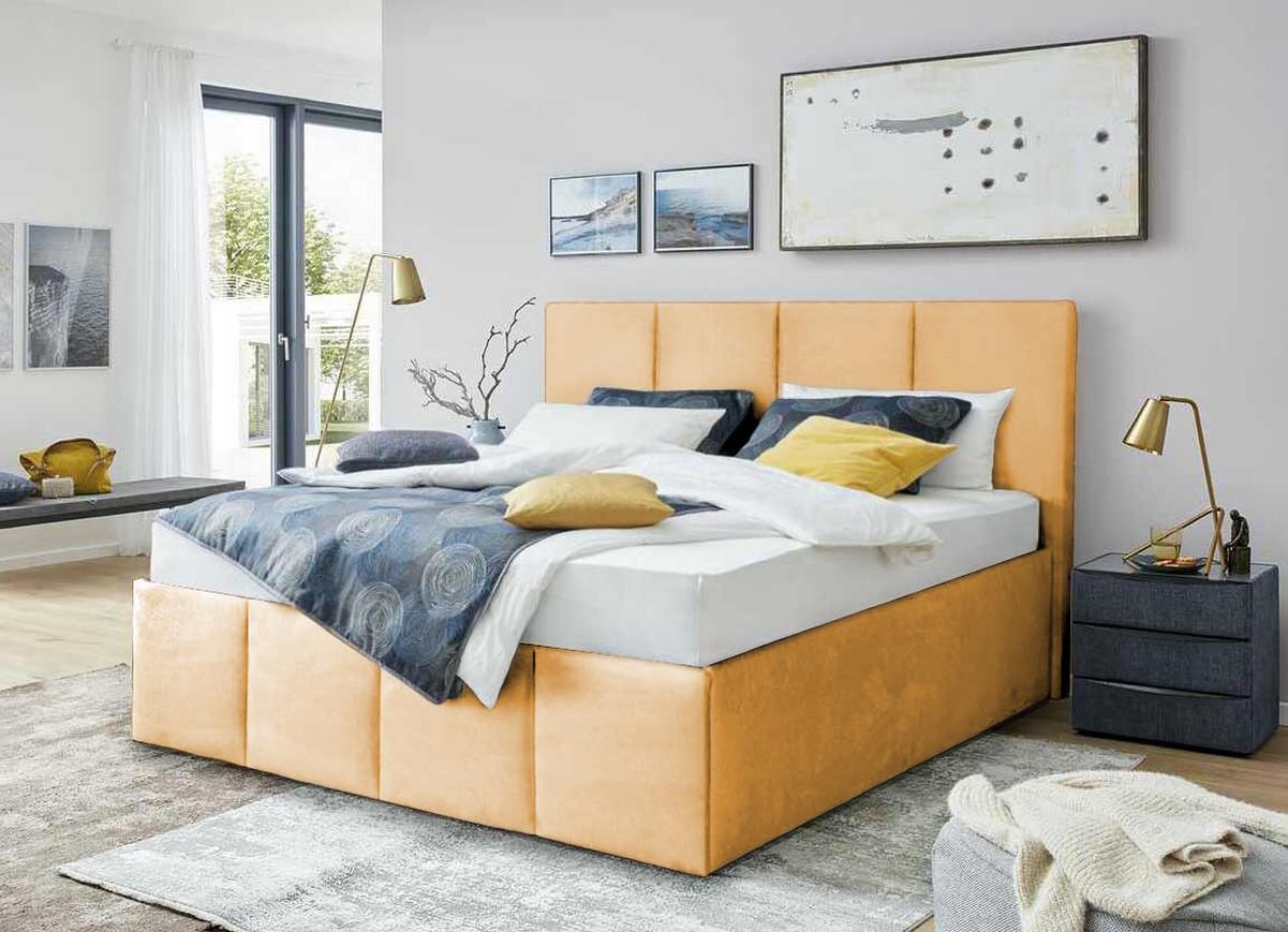 POLSTERBETT Dalas Gold 100 x 200 x 40 cm Bettkasten Mit hochwertiger Matratze H3 (bis 120 kg) und Lattenrost - Goldfarben, Holz (100/200cm) - Halmon Schlafkomfort Betten 