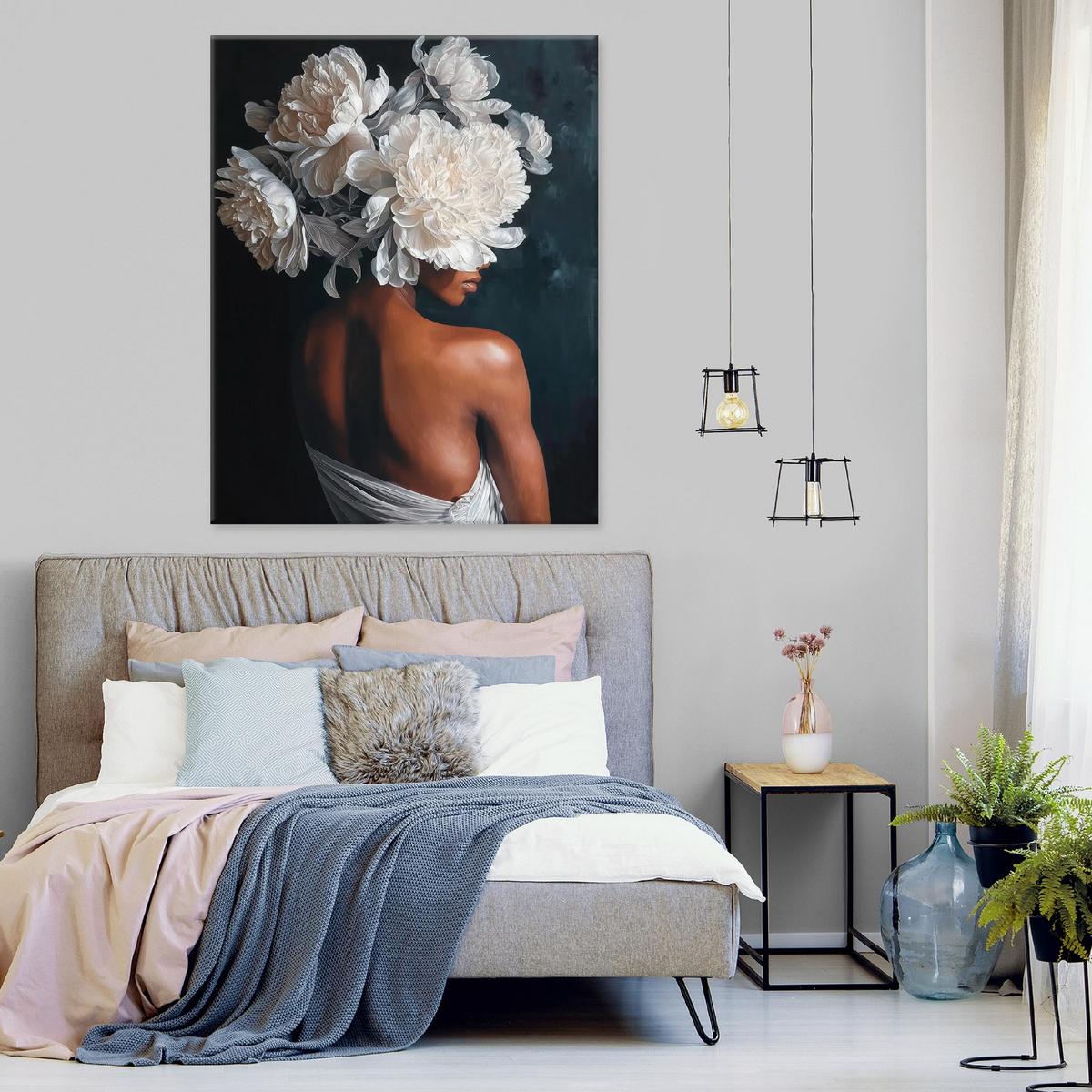 WANDBILDER Frau Blumen Weiß 100x70 - Multicolor, Holzwerkstoff (70/100cm) - Wallarena