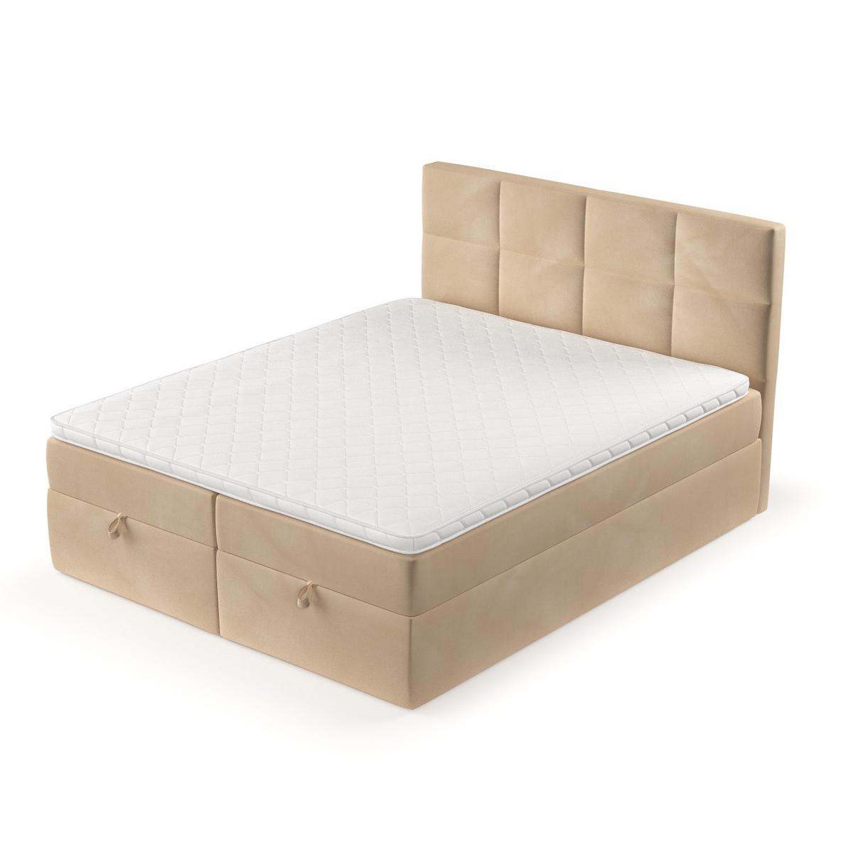 BOXBETT Velto 140/200 cm Beige im Kronos Stoff - Beige/Schwarz, Holz/Holzwerkstoff (140/200cm) - AltaBeds