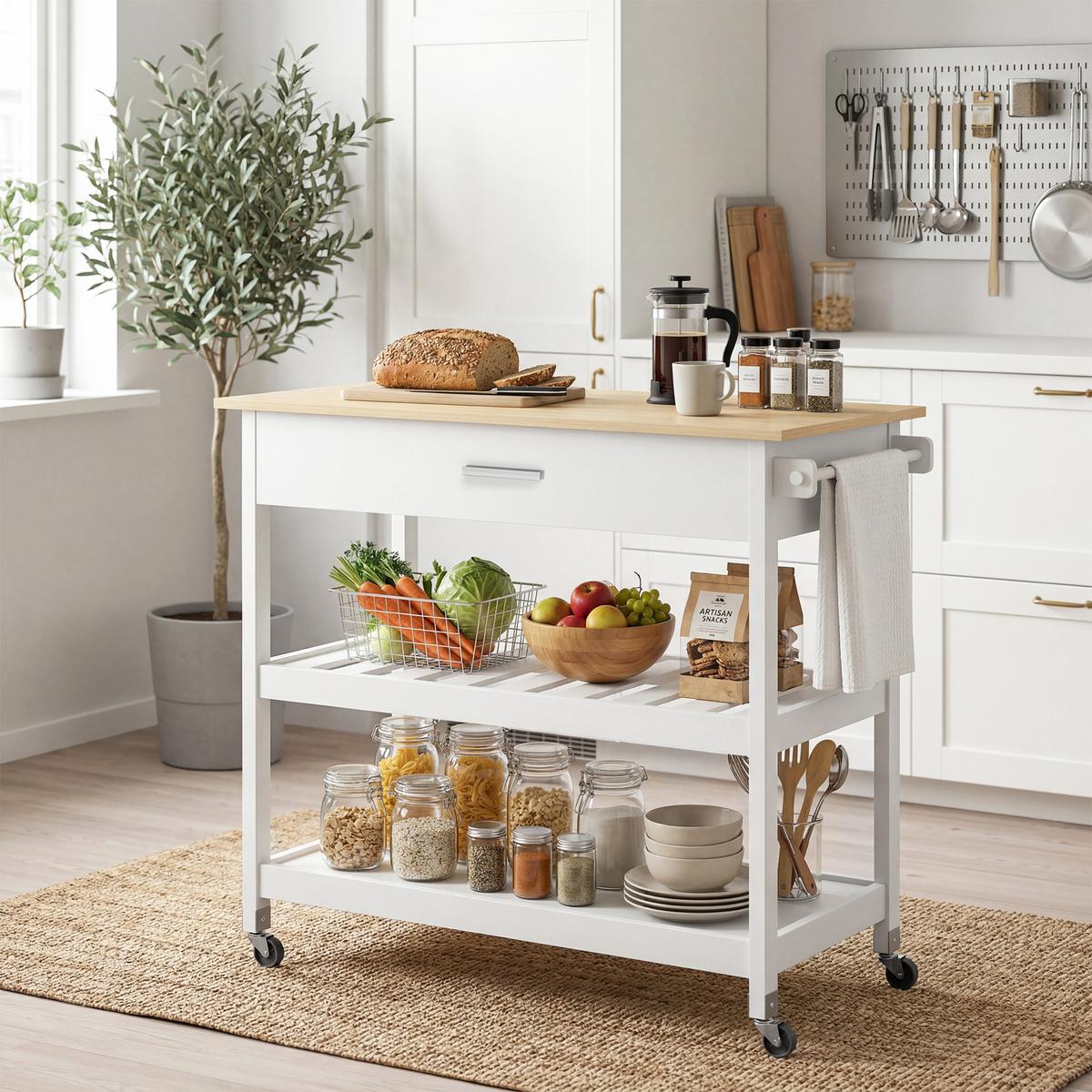 KÜCHENWAGEN MDF Weiß - Weiß, Holzwerkstoff (51/92.5/108.8cm) - HOMCOM