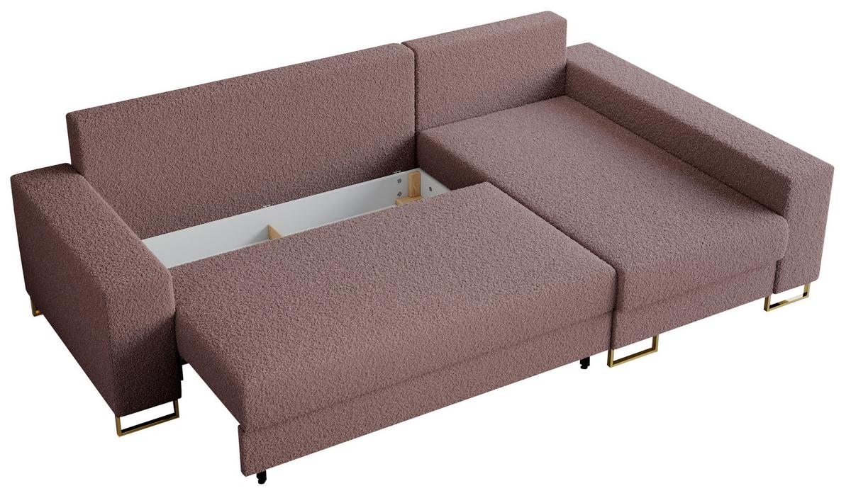 ECKSOFA Dorian Boucle Rosa - Goldfarben/Rosa, Textil/Metall (242/138cm) - MKS