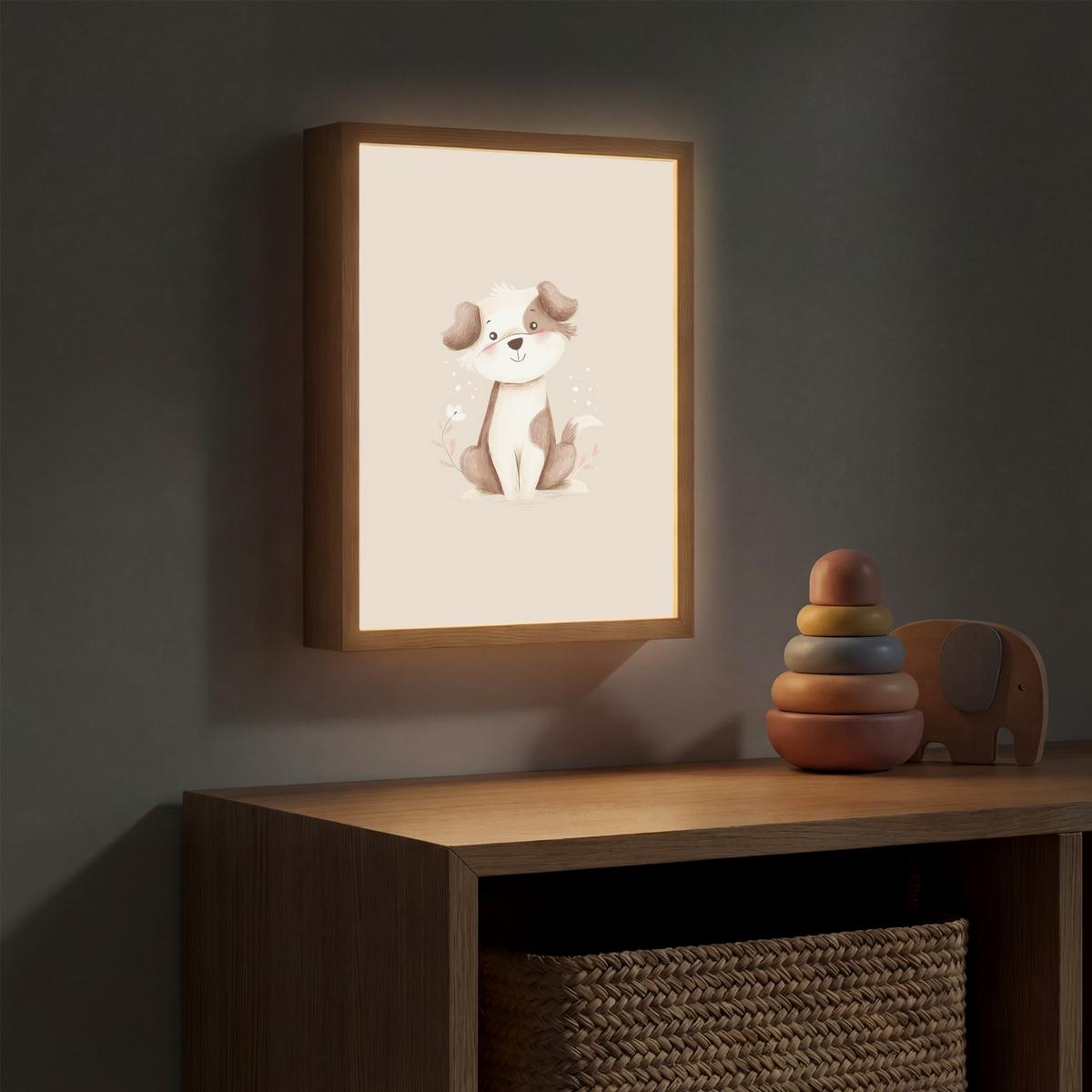 WANDLEUCHTE MIT AKKU Hund - Gefleckt - Braun 30x40 cm - Beige, Holzwerkstoff (30/40/8cm) - OnlyWow