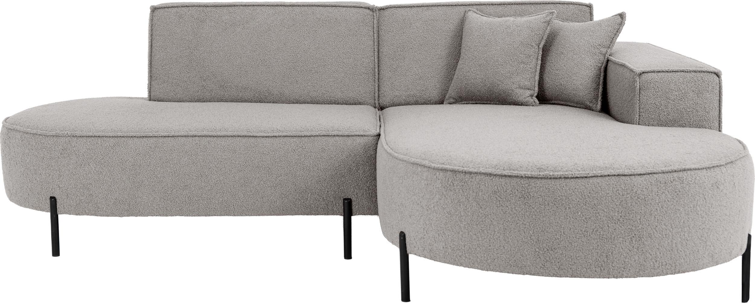 ECKSOFA Hana Loft 3-Sitzer Ecke Rechts, Boucle, Hellgrau 241/80/168 cm - Hellgrau/Schwarz, Textil/Metall (241/168cm) - WFL GROUP
