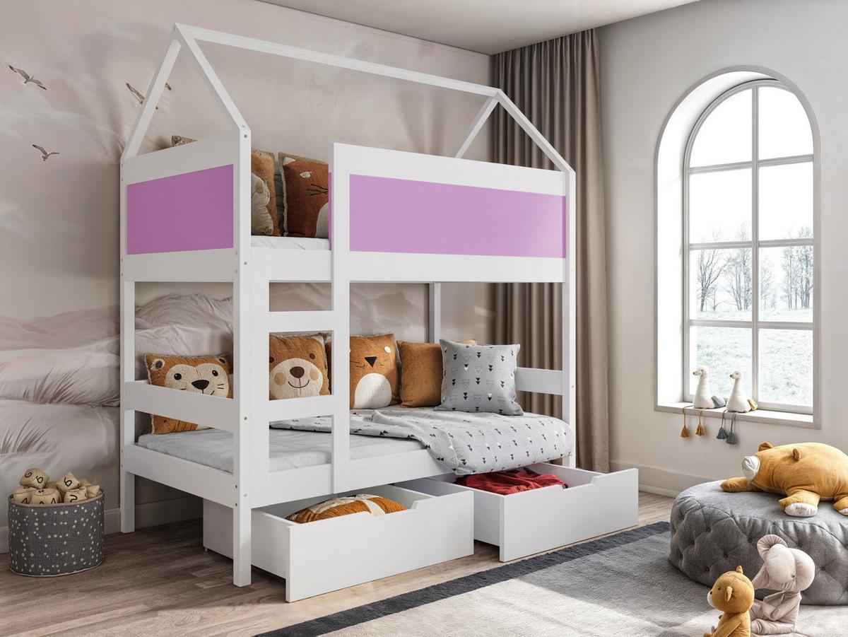 ETAGENBETT TAMI mit Bettkasten 80x160 cm Weiß - Weiß/Rosa, Holz (80/160cm) - MASSENO