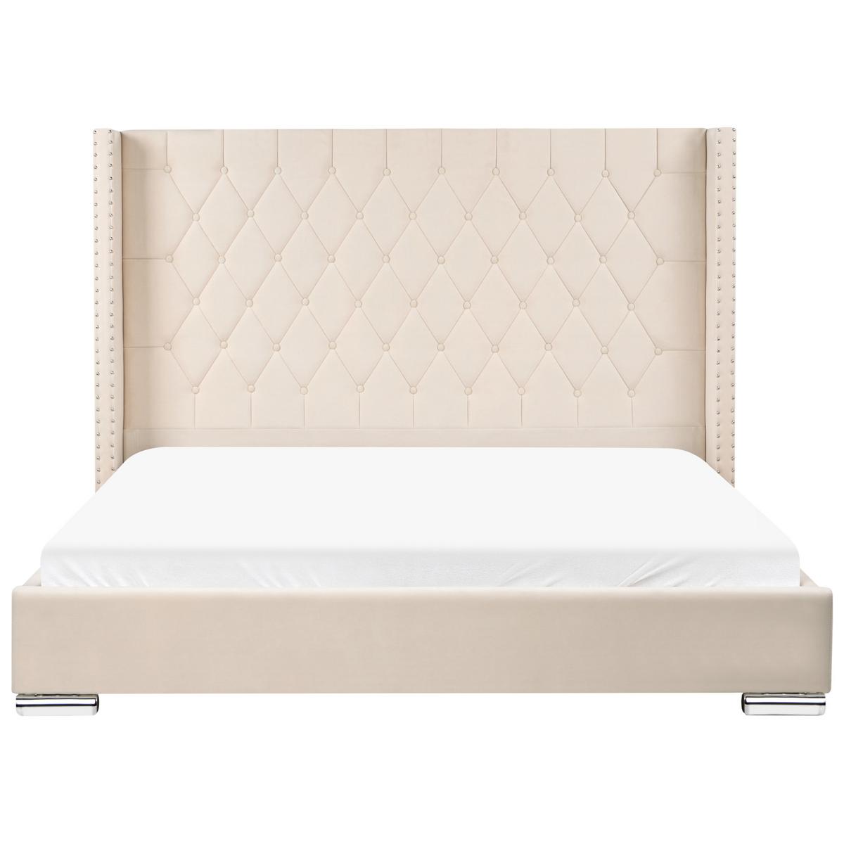BETT mit Lattenrost 180/200 cm Samtstoff Cremeweiß Lubbon - Creme, Textil (180/200cm) - Beliani