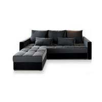 ECKSOFA KOS PIK Grau Plüsch-Stoff mit Schlaffunktion - Schwarz/Grau, Holz/Kunststoff (220/140cm) - MASSENO