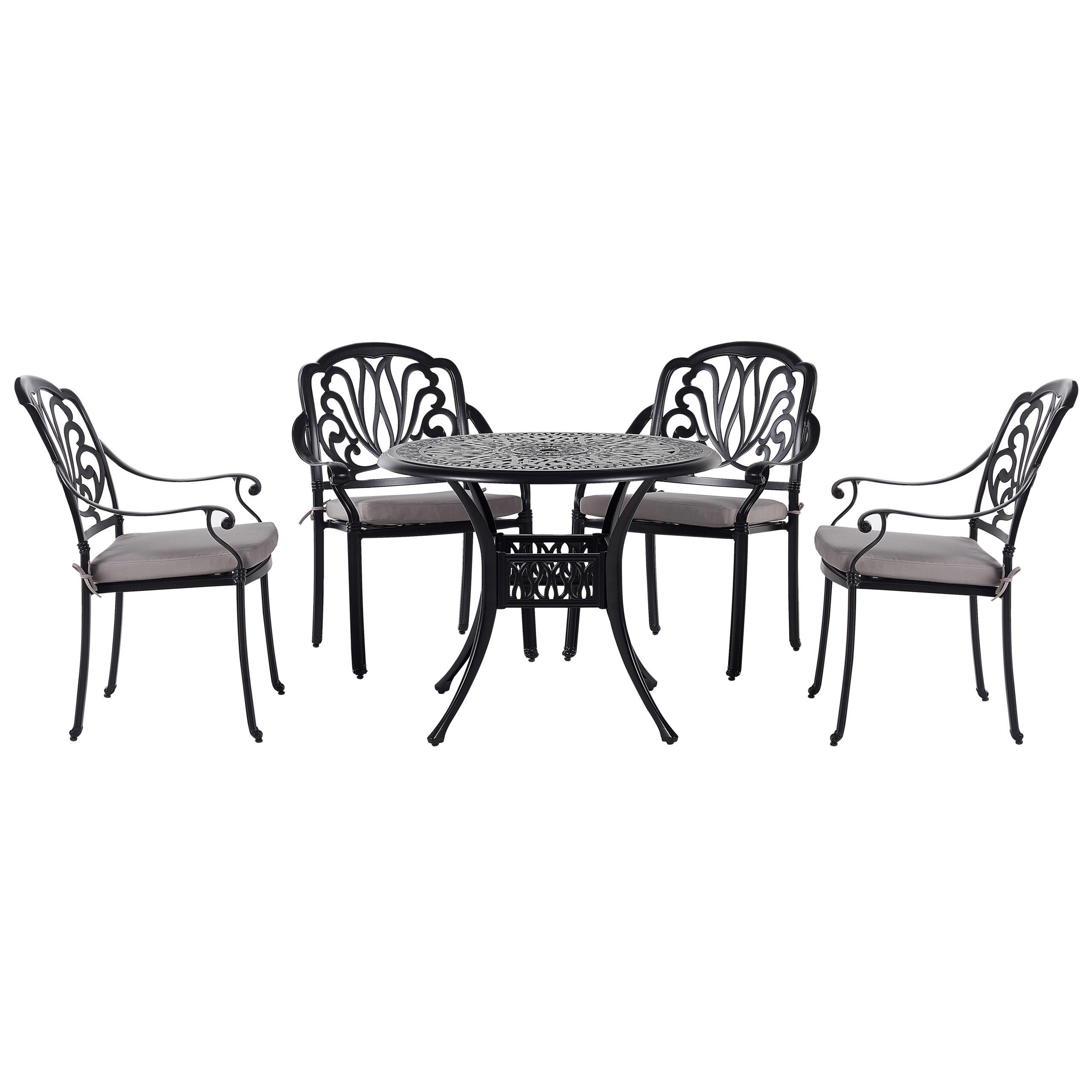 GARTENMÖBEL SET 4-Sitzer Aluminium schwarz Ancona - Beige/Schwarz, Metall - Beliani