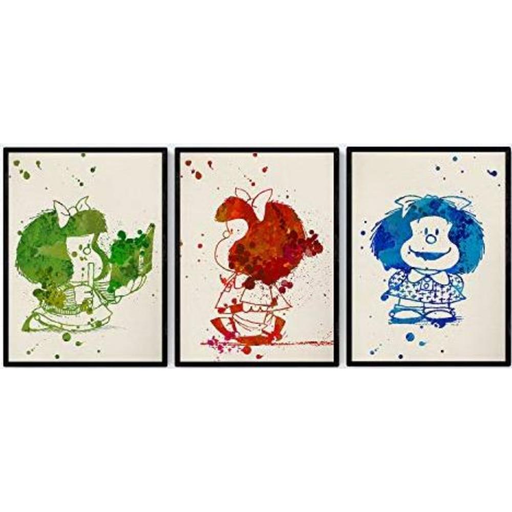 POSTER Set Mit 3 Mafalda Aquarell 30X40cm Schwarzer Rahmen - Schwarz, Papier (30/5/40cm) - Nacnic