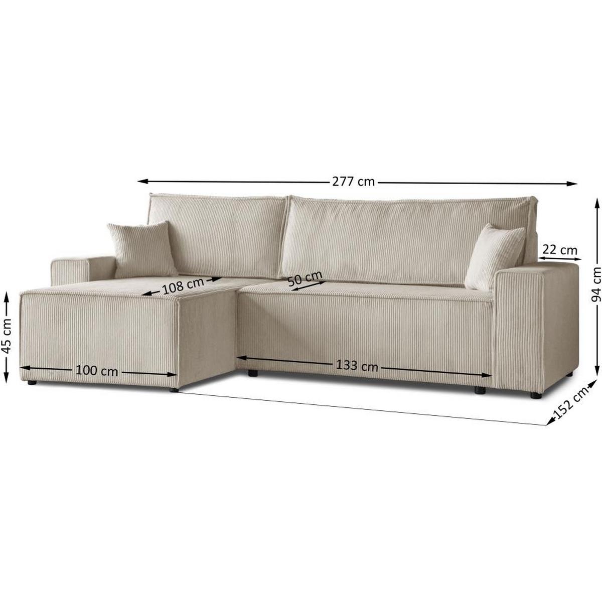 ECKSCHLAFSOFA mit Schlaffunktion Hektor, 277 cm, Ottomane 100 cm, beige - Beige/Schwarz, Kunststoff/Textil (277/152cm) - Beautysofa