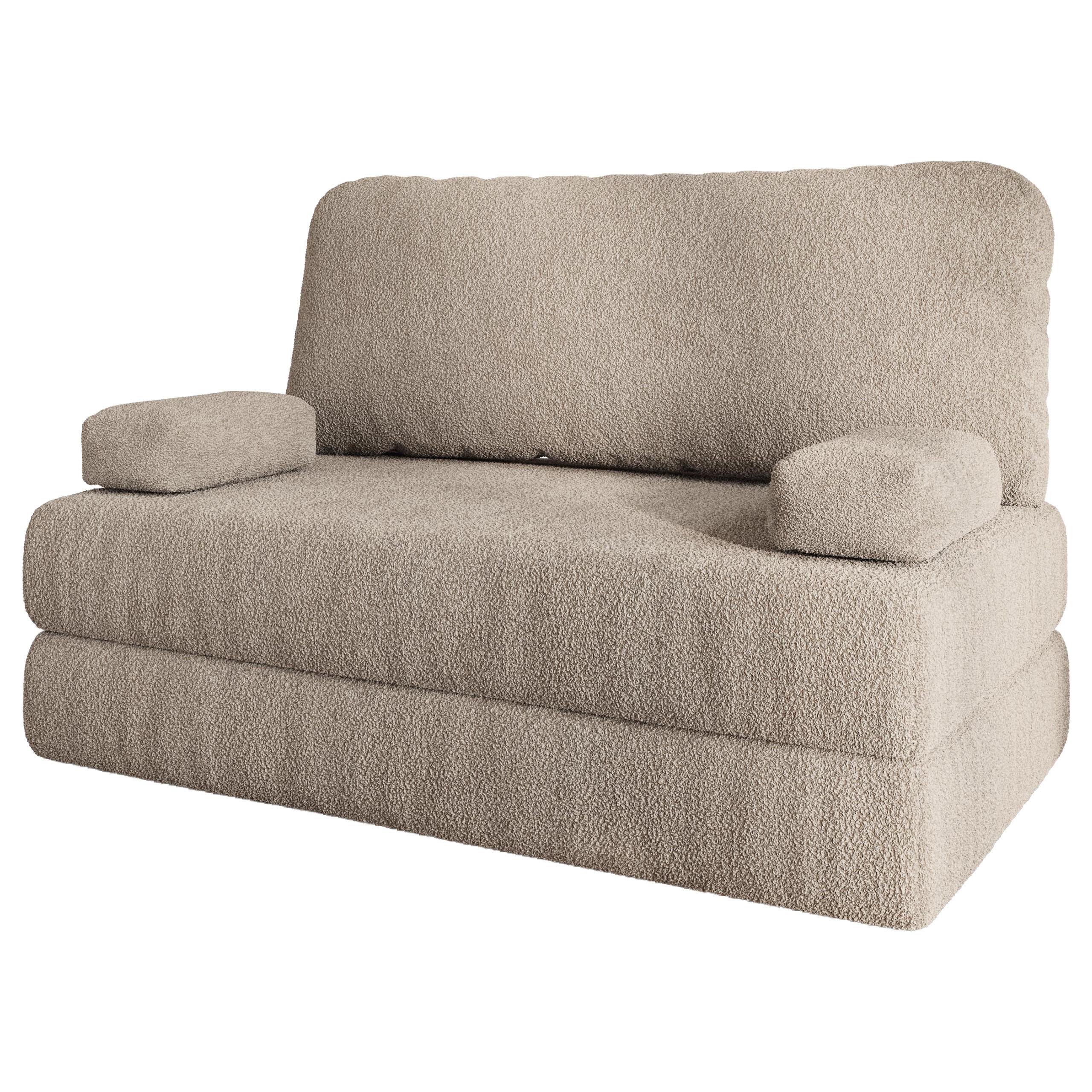 BETTSOFA KESTE aus Schaumstoff Bucle-Stoff Beige Schlaffunktion - Beige, Textil (140/86/60cm) - MASSENO