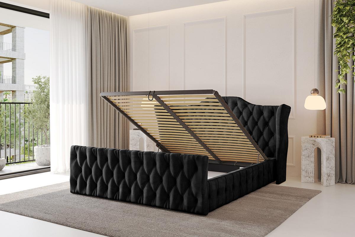 POLSTERBETT mit Bettkasten, Fußteil und Lattenrost, Boxbett mit Matratze H3/H4 - MODY-Z 120x200 Schwarz - Schwarz, Holzwerkstoff/Textil (120/200cm) - ALTDECOR