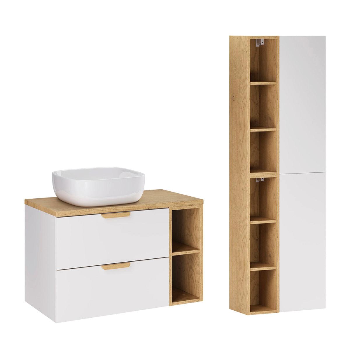 BADMÖBEL 80.6cm Oria 2er-Set Weiß - Weiß, Holzwerkstoff (80.6/50/46.5cm) - Petits-meubles