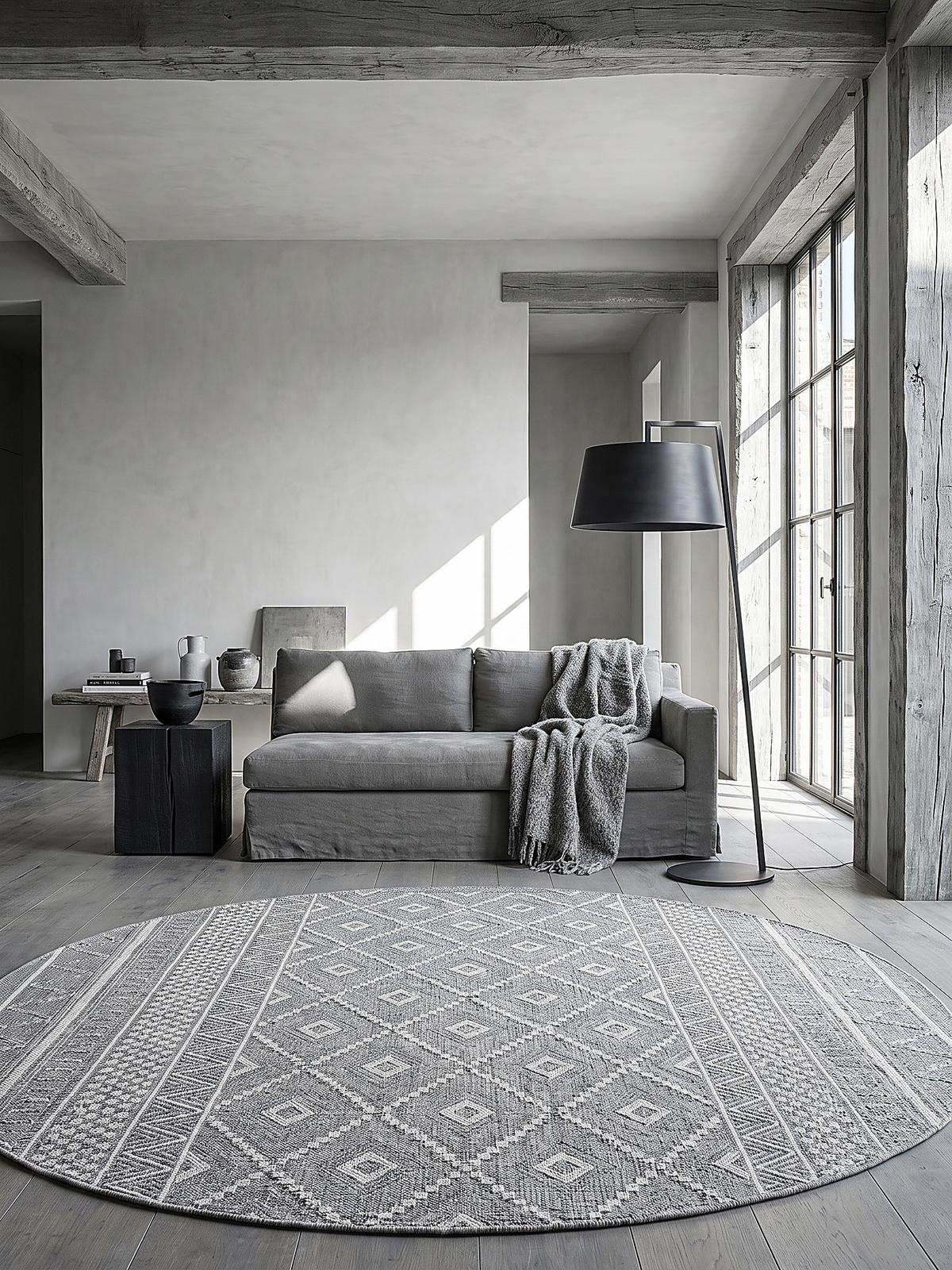 TEPPICH Flachgewebe ESERA Ethno-Rauten Polypropylen Grau 120 x 120 cm - Grau, Textil (120/120cm) - KADIMA DESIGN