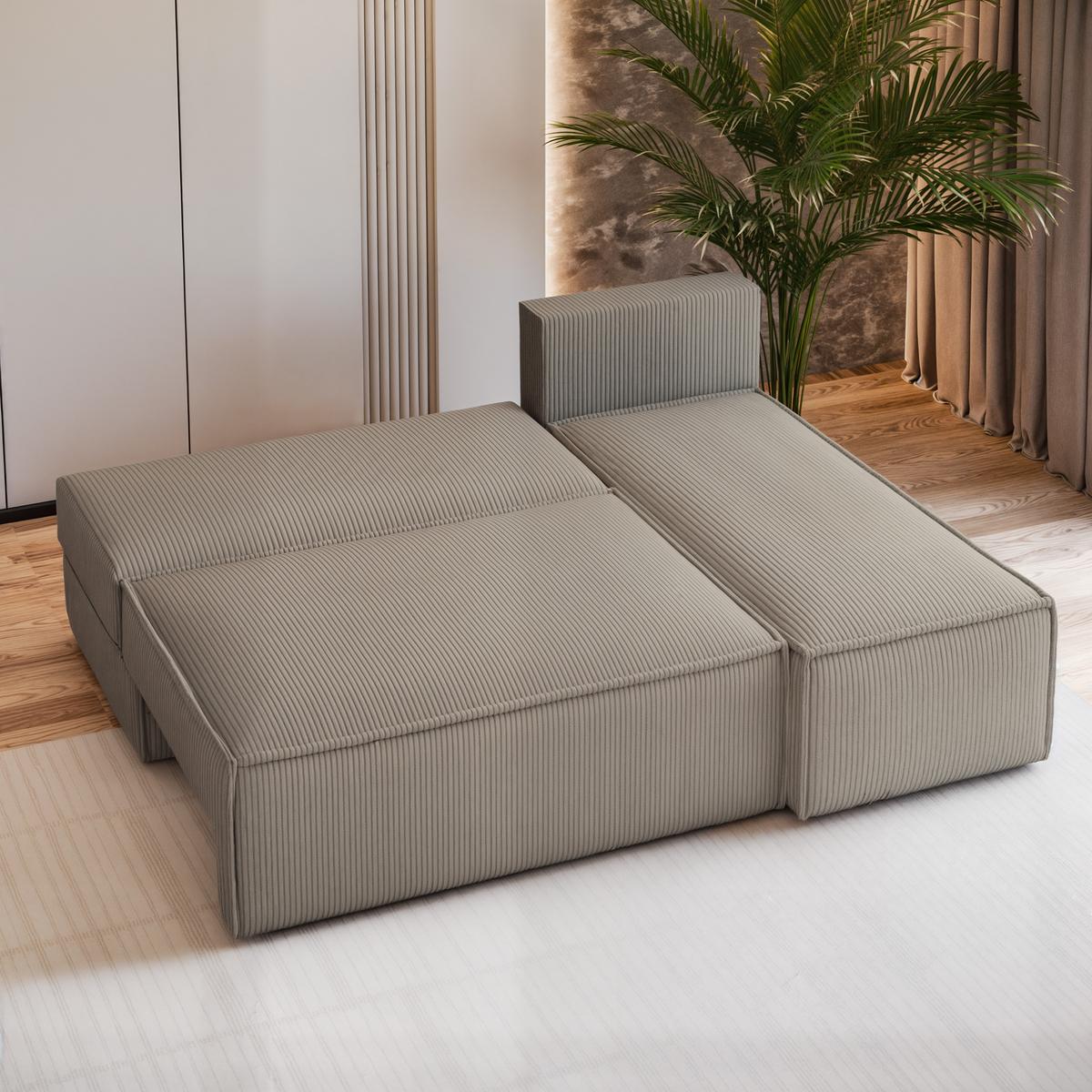 ECKSOFA BRISO P Beige Kordstoff mit Schlaffunktion - Beige/Grau, Holz/Kunststoff (200/140cm) - MASSENO